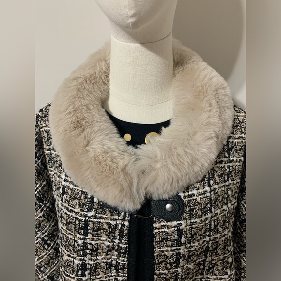 Creme / Tan, Black and White Plaid Tweed Mix Color Fur Cape - Picture 7 of 17